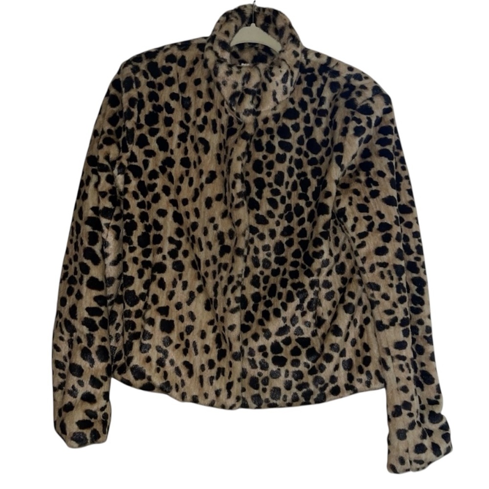 Merona Animal Print Faux Fur Women's Jacket Size Medium Teddy Bomber